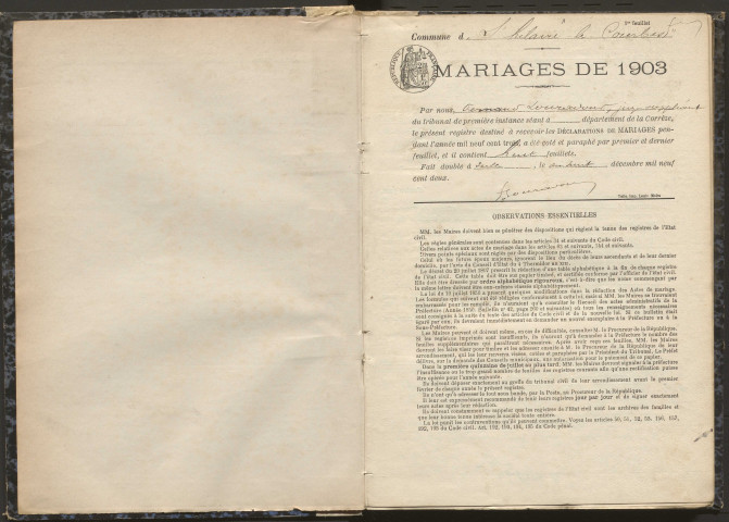 Mariages (1903-1921).