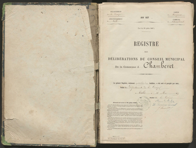 Registre de délibérations. 25 mai 1879-07 avril 1889