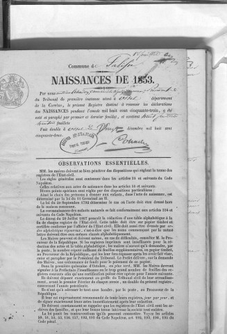 Naissances, mariages, décès (1853-1862)