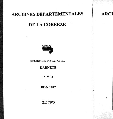 Naissances, mariages, décès (1833-1842)