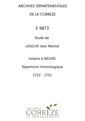 Répertoire chronologique : janvier 1722-décembre 1751