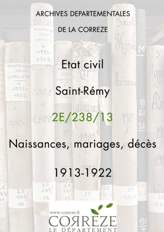 Naissances, mariages, décès (1913-1922).