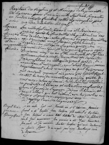Baptêmes, mariages, sépultures (1761-1778)