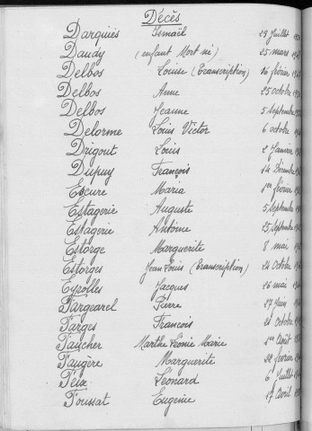 Tables décennales des décès (1943-1952)