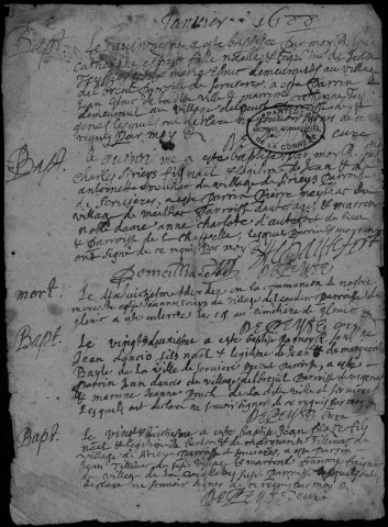 Baptêmes, mariages, sépultures (1688-1732)