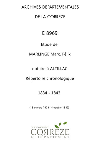Répertoire chronologique : 18 octobre 1834-4 octobre 1843