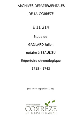Répertoire chronologique : mai 1718-septembre 1743.