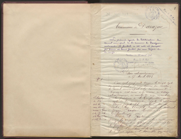 Délibérations du conseil municipal. 27 avril 1913-20 février 1938