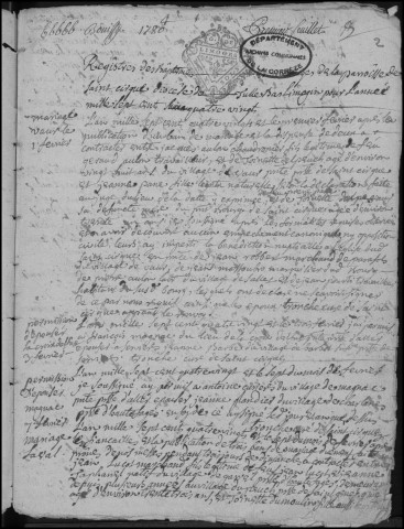 Baptêmes, mariages, sépultures (1780-1792)