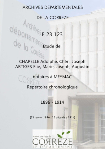 Répertoire chronologique : 23 janvier 1896-15 décembre 1914
