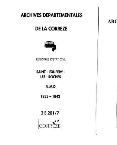 Naissances, mariages, décès (1833-1842)