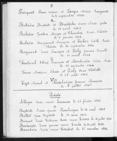 Tables décennales des mariages (1943-1952)