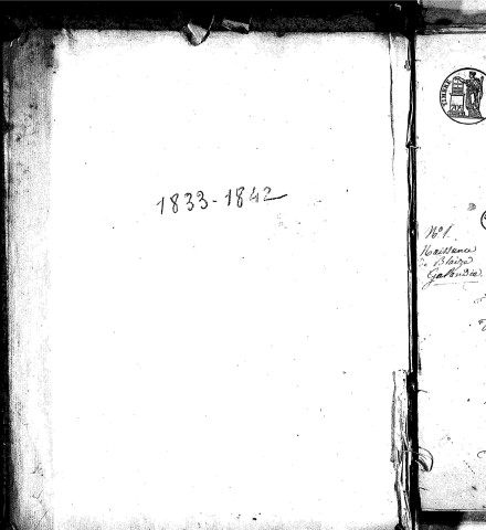 Naissances, mariages, décès (1833-1842)
