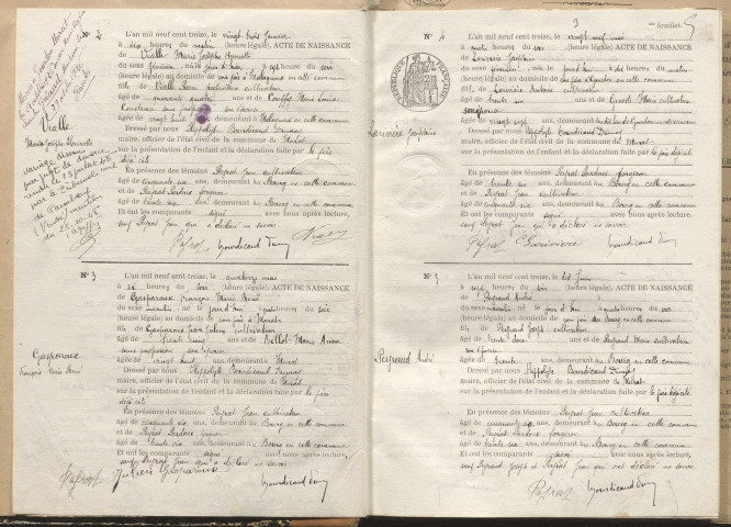 Naissances, mariages, décès (1913-1922).