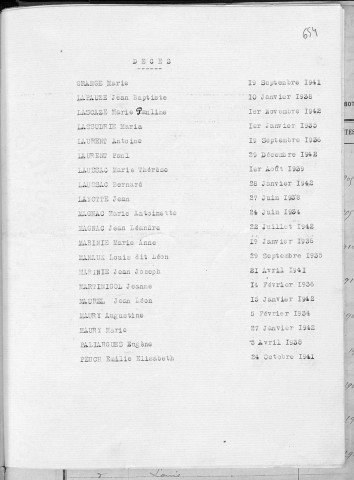 Tables décennales des décès (1933-1942)