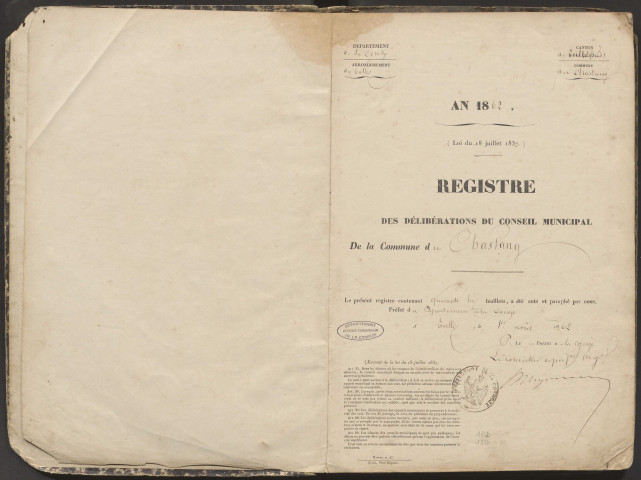 Délibérations du conseil municipal. 1er février 1863-23 décembre 1877