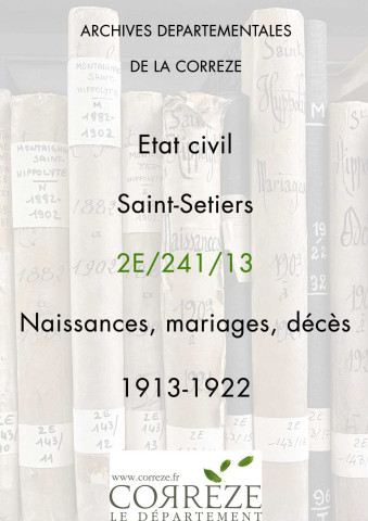 Naissances, mariages, décès (1913-1922).