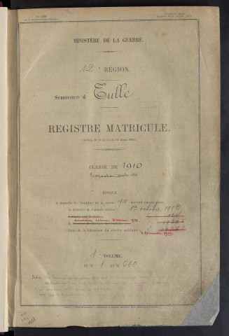 Classe 1910 : matricules 1 à 500.