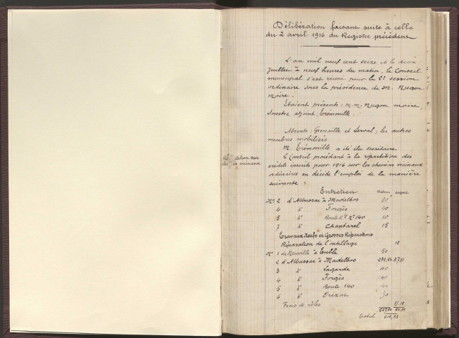 Délibérations du conseil municipal. 27 avril 1916-31 octobre 1929