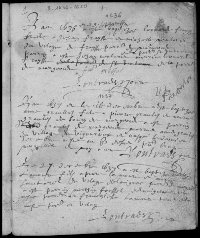 Baptêmes, mariages, sépultures (1636-1749)