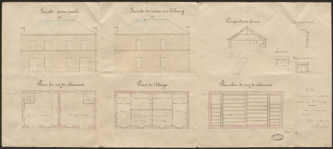 Maison d'école. Eglise. Presbytère.