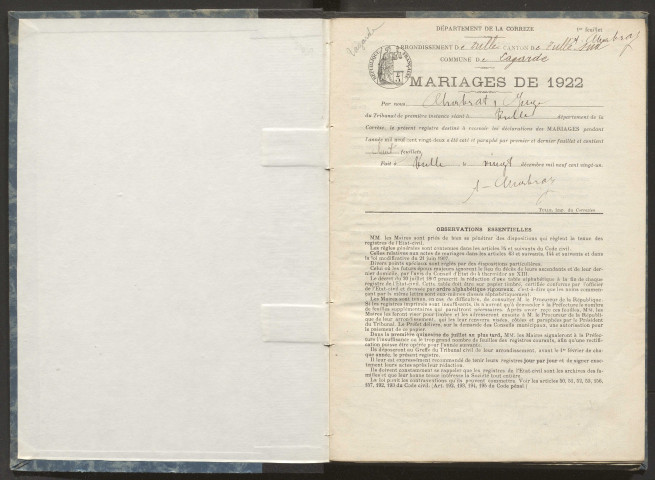 Mariages (1922-1932).