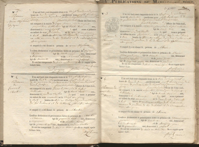 Naissances, mariages, décès (1853-1862)