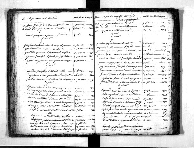 Tables décennales des mariages (1813-1822)
