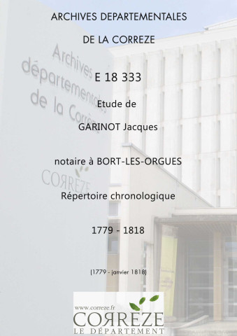 Répertoire chronologique : 1779-janvier 1818