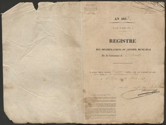 Délibérations du conseil municipal. 12 août 1838-09 mai 1847
