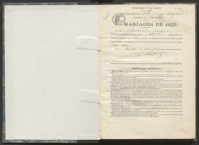 Mariages (1922-1932).