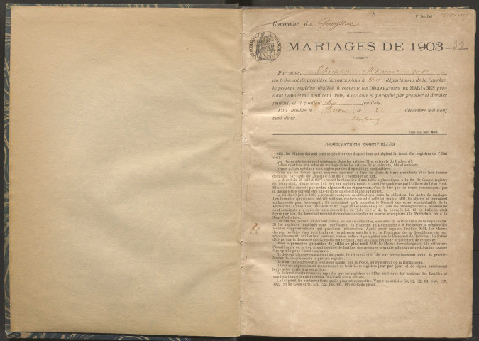 Mariages (1903-1932).
