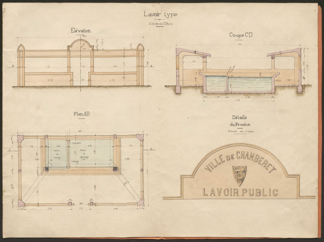 Fontaines publiques. Lavoirs publics. Adduction d'eau. Eclairage public.