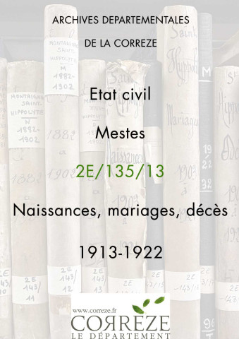 Naissances, mariages, décès (1913-1922).