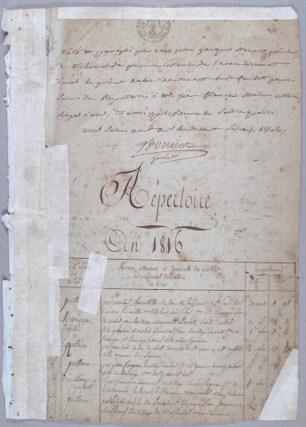 Répertoire chronologique : 27 août 1816-14 décembre 1821