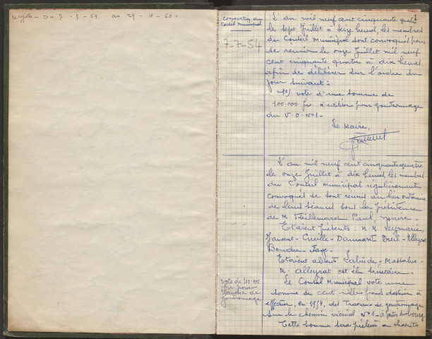 Délibérations du conseil municipal. 07 juillet 1954-29 octobre 1960