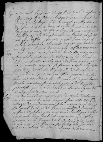 Baptêmes, mariages, sépultures (1726-1757)