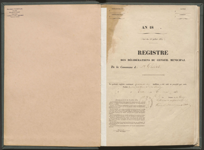 Délibérations du conseil municipal. 7 juin 1863-12 janvier 1873