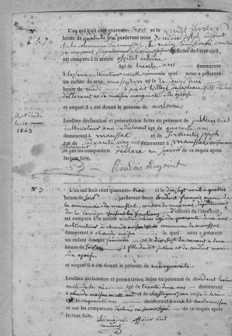 Naissances, mariages, décès (1843-1852)