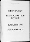 Baptêmes, mariages, sépultures puis naissances, mariages, décès (1787-1794)