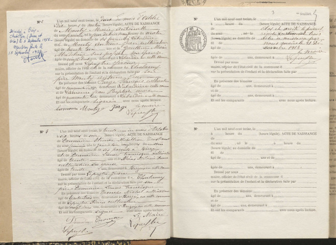 Naissances, mariages, décès (1913-1922).