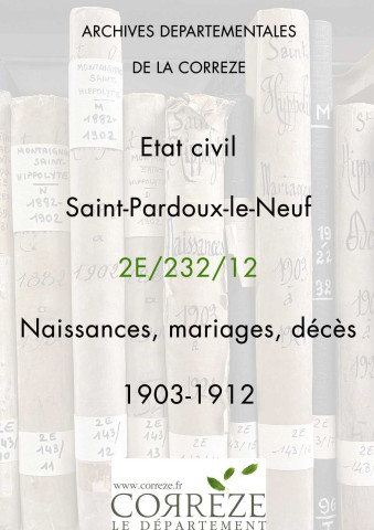 Naissances, mariages, décès (1903-1912).