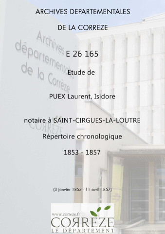 Répertoire chronologique : 3 janvier 1853-11 avril 1857