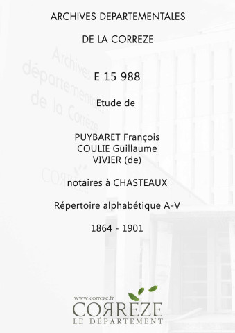 Répertoire alphabétique et chronologique : A-V (1864-1901)