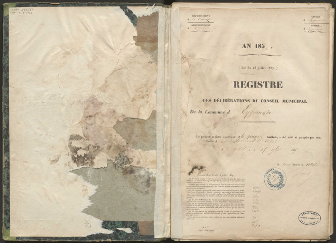 Délibérations du conseil municipal. 1er janvier 1856-28 mai 1865