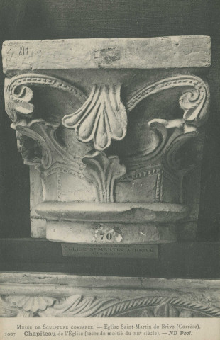 Brive-la-Gaillarde : "1007 - Musée de sculpture comparée - Eglise Saint-Martin de Brive (Corrèze), chapiteau de l'église (seconde moitié du XIIe siècle).".
