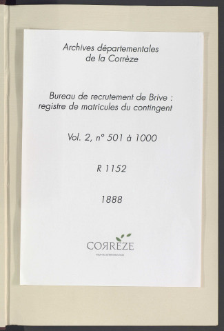 Classe 1888 : matricules 501 à 1000.