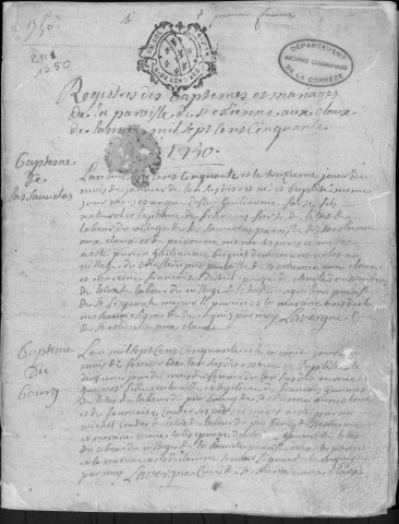 Baptêmes, mariages, sépultures (1750-1770)