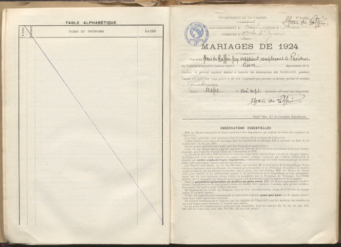 Naissances, mariages, décès (1923-1932).
