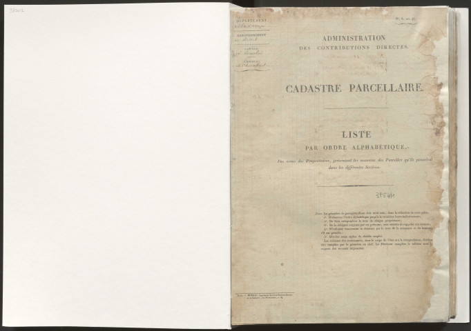 État de section et liste alphabétique de propriétaires